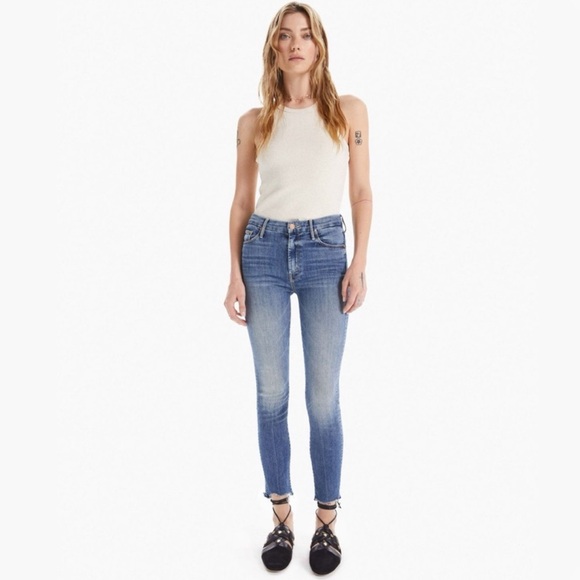 MOTHER High Waisted Looker Ankle Fray Jeans In Walking On Coals Wash Size 30 - Picture 1 of 16